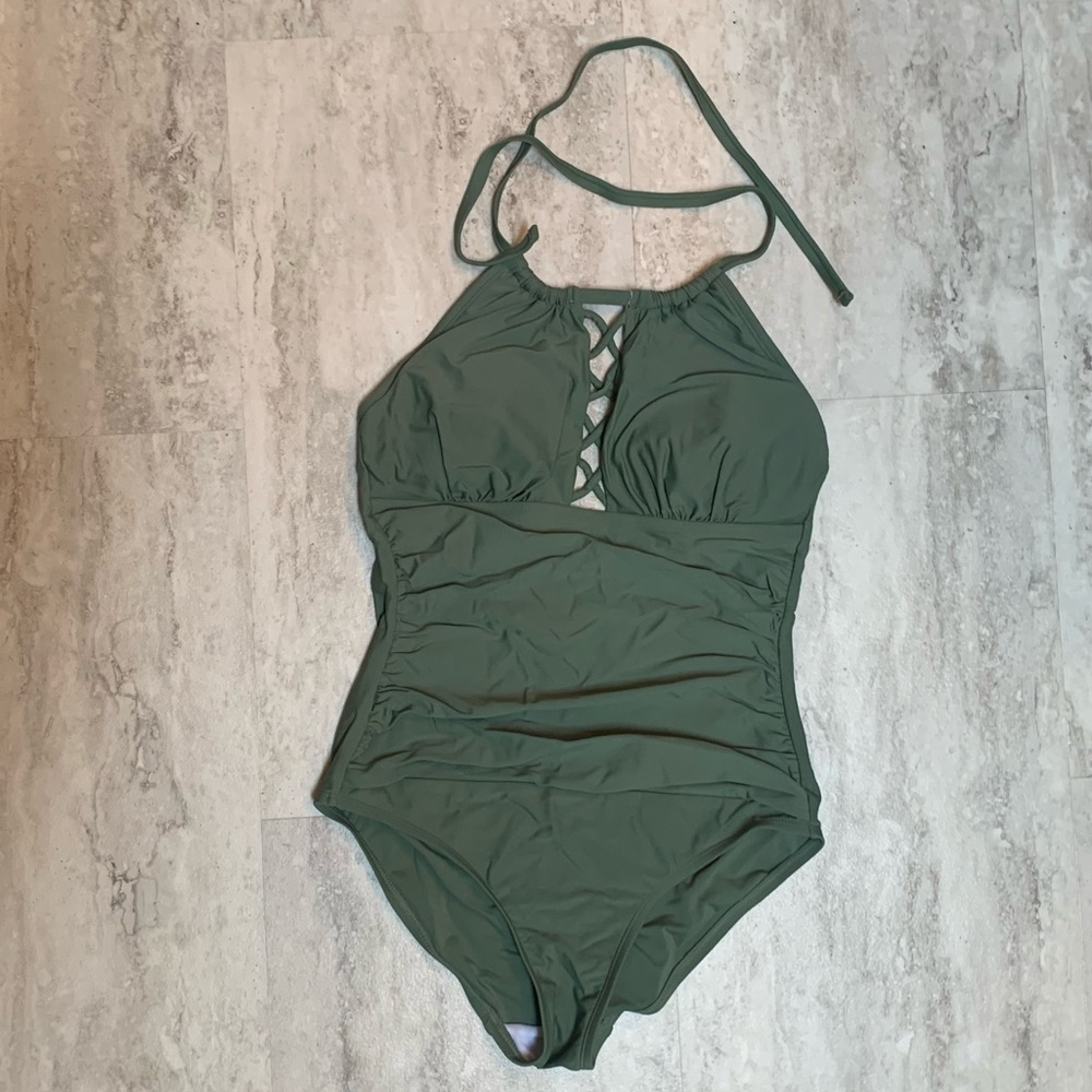 Firpearl Olive Green Tummy Control Women’s US10 One Piece Swimsuit